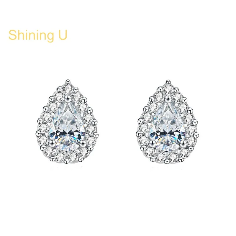 

Серьги-гвоздики Shining U из стерлингового серебра 925 пробы с муассанитом грушевидной формы 4*6 мм, цвет D, для женщин, изысканные ювелирные изделия, на годовщину