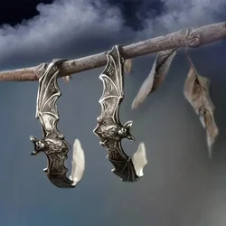 Dazzling Bat Design Earrings for Women Animal Silver Color Halloween Metal Inlaid Dangle Earrings Jewelry Trendy Female Gift