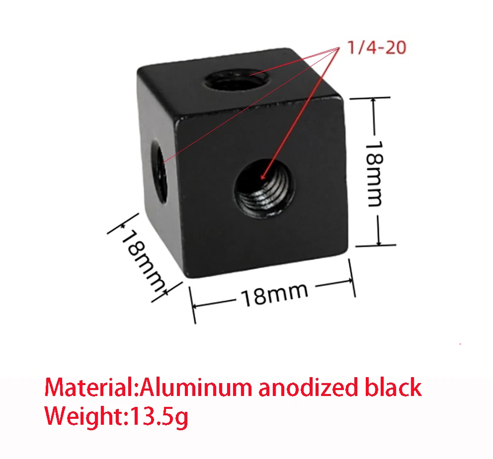 

1/4 bracket cubic installation cube with 6 screw holes tripod camera equipped with cage type LED, 1/4“-20 holes adapter