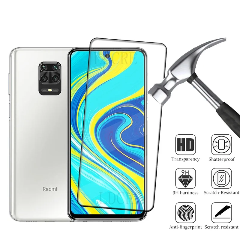 Protector de pantalla de vidrio templado para Xiaomi Redmi Note 9S, funda completa con pegamento 9H HD, 4 unidades