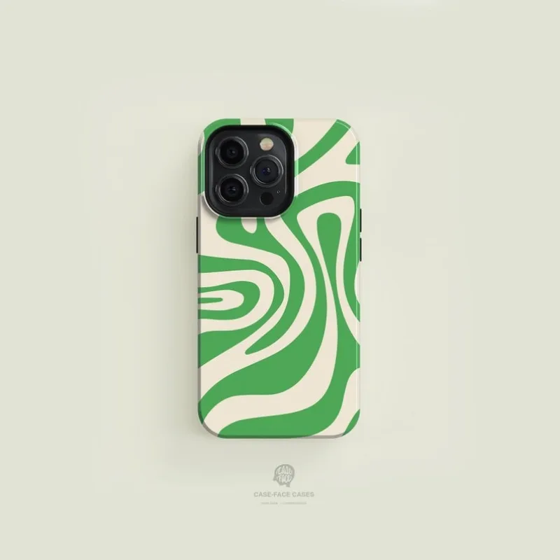 Groovy Green Beige Swirl Case For IPHONE 16ProMax 15 14 13 12 11 PRO Plus Acrylic TPU Two in one Magnetic Phone Cases