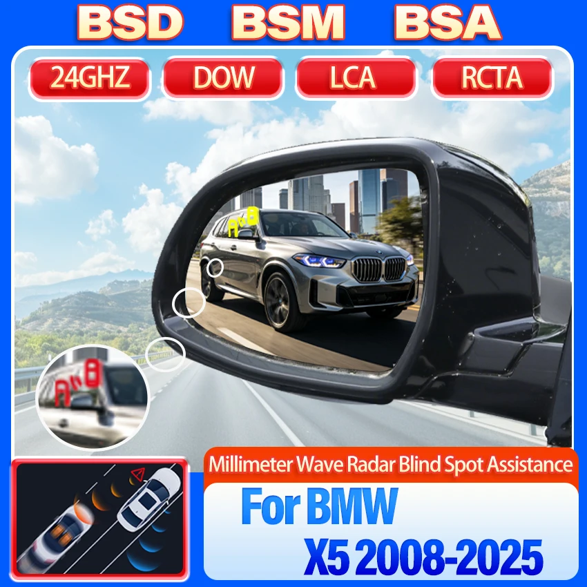 Sistema de detección de microondas con Radar trasero, espejo de conducción de advertencia de punto de área ciega BSD BSM BSA para BMW X5 2008-2025
