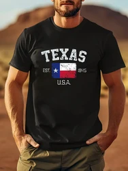 Vintage Texas Est 1845 Texas State Flag Map Texan Pride T-Shirt Short Sleeve Tees Loose T-shirt Man Tops New Men T shirt