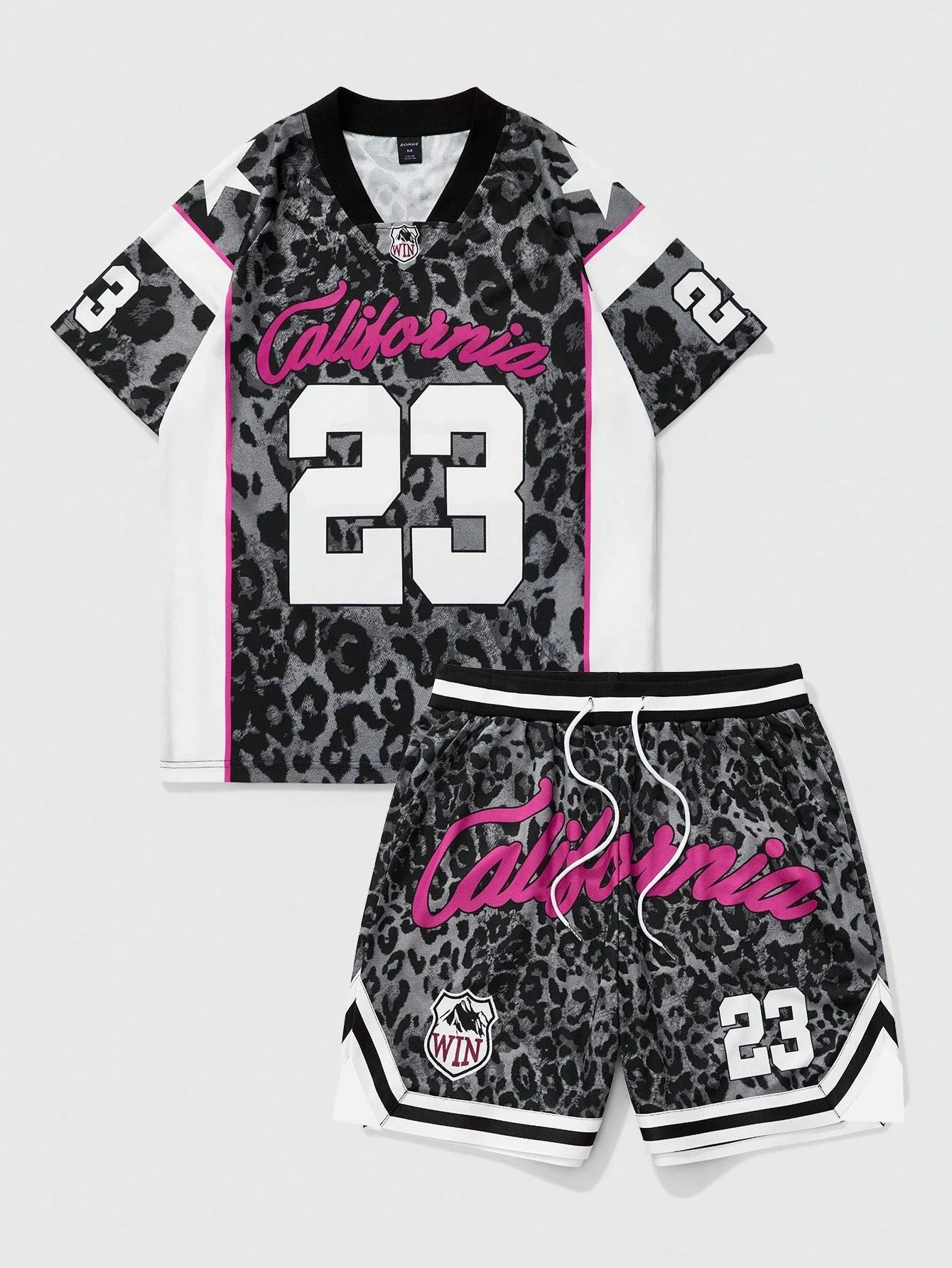 2 Pieces/Set Men's Leopard Print Basketball Jersey T-Shirt Shorts Set Outdoor Trendy Sportswear Breathable Comfortable Clothing