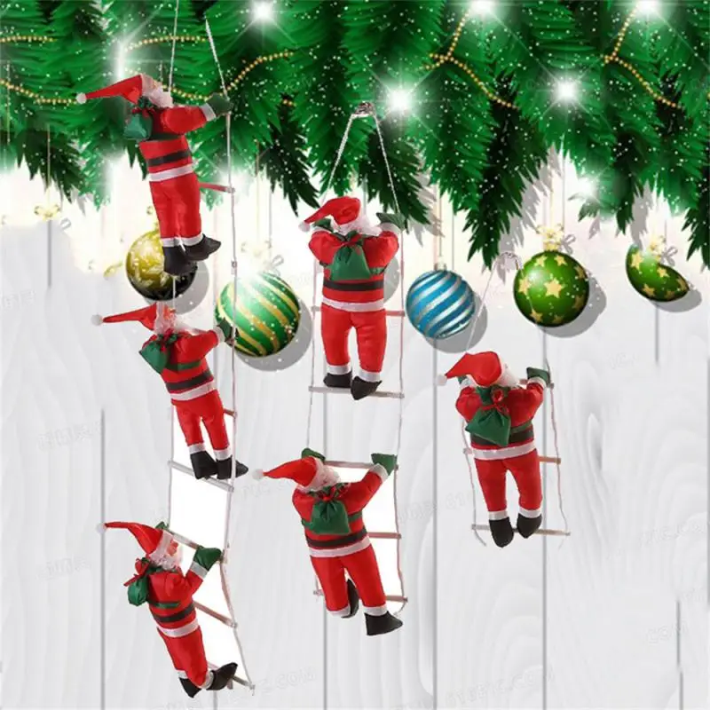 Christmas Decoration Santa Claus Climbing on Rope Ladder Ornament Xmas Tree Decor Home Door Wall Hanging Indoor Outdoor Kid Gift