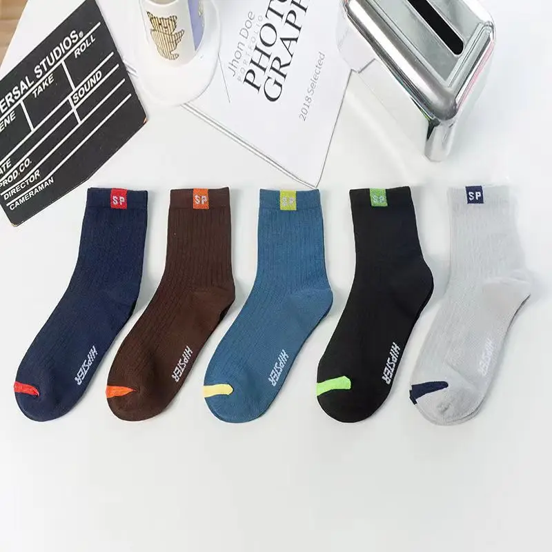 

Cotton Men's Socks Breathable Casual Sock Solid Color Striped Spring Summer Thin Sweat-absorbing Sports Tube Man Socks Meias