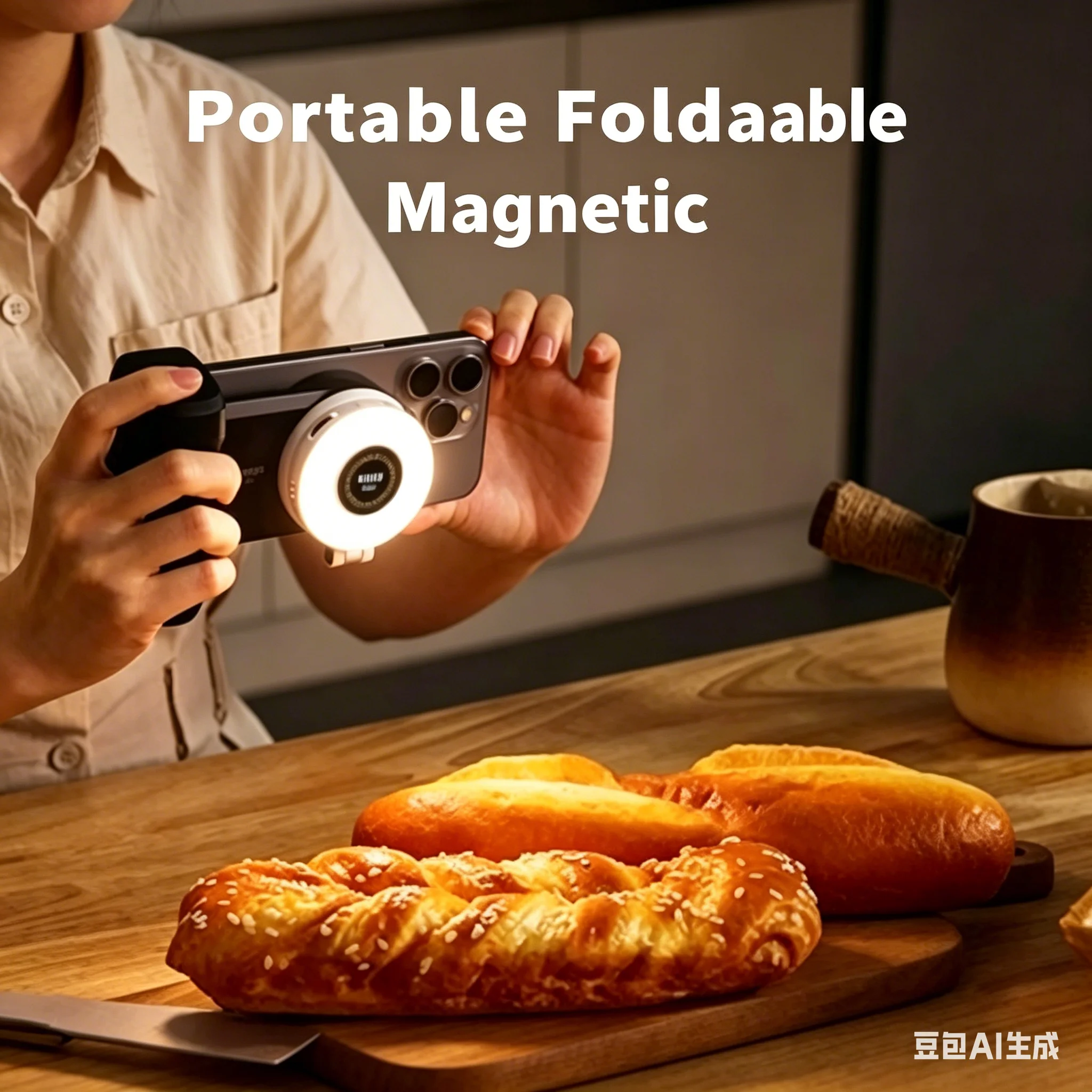 2in1 Portable Foldable Magnetic Rechargeable Ring Fill Light Phone Holder Perfect for Travel, Desktop, Selfies, Video, Makeup