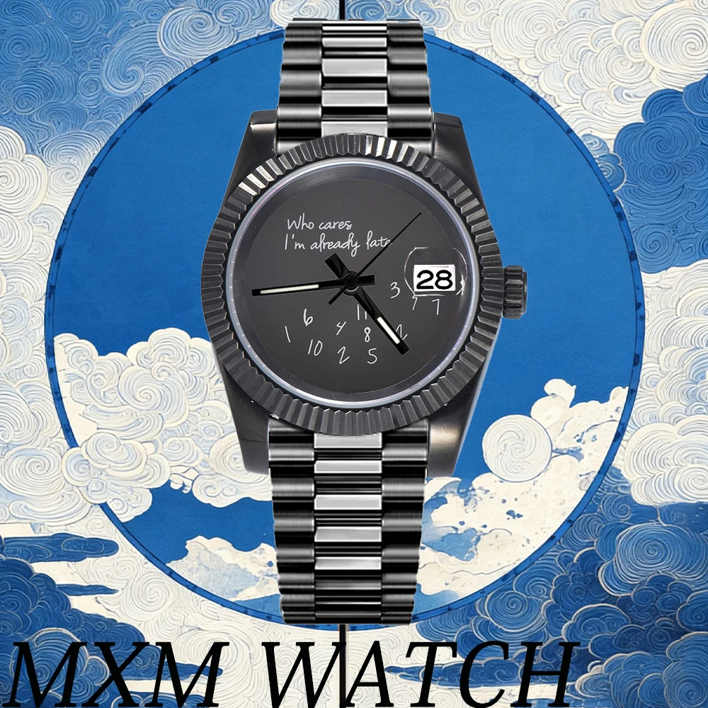 

Luxury Watch china NH35 36mm/39mm case custom men black Watches dial Blue Text Dial Sapphire Glass Waterproof watch 10ATM