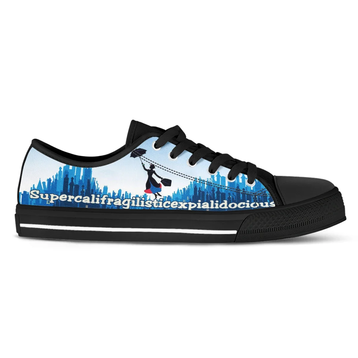 ELVISWORDS New Mary Poppins Design Black Soft Sole Sneakers Lightweight Outdoor Casual Shoes Comfortable Canvas Shoes Zapatos