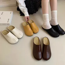 Bailamos Women Tabi Shoes Design Flats Women Sandals Cover Toe Slippers Soft Leather Flat Slippers Outdoor Slides Zapatos Mujer