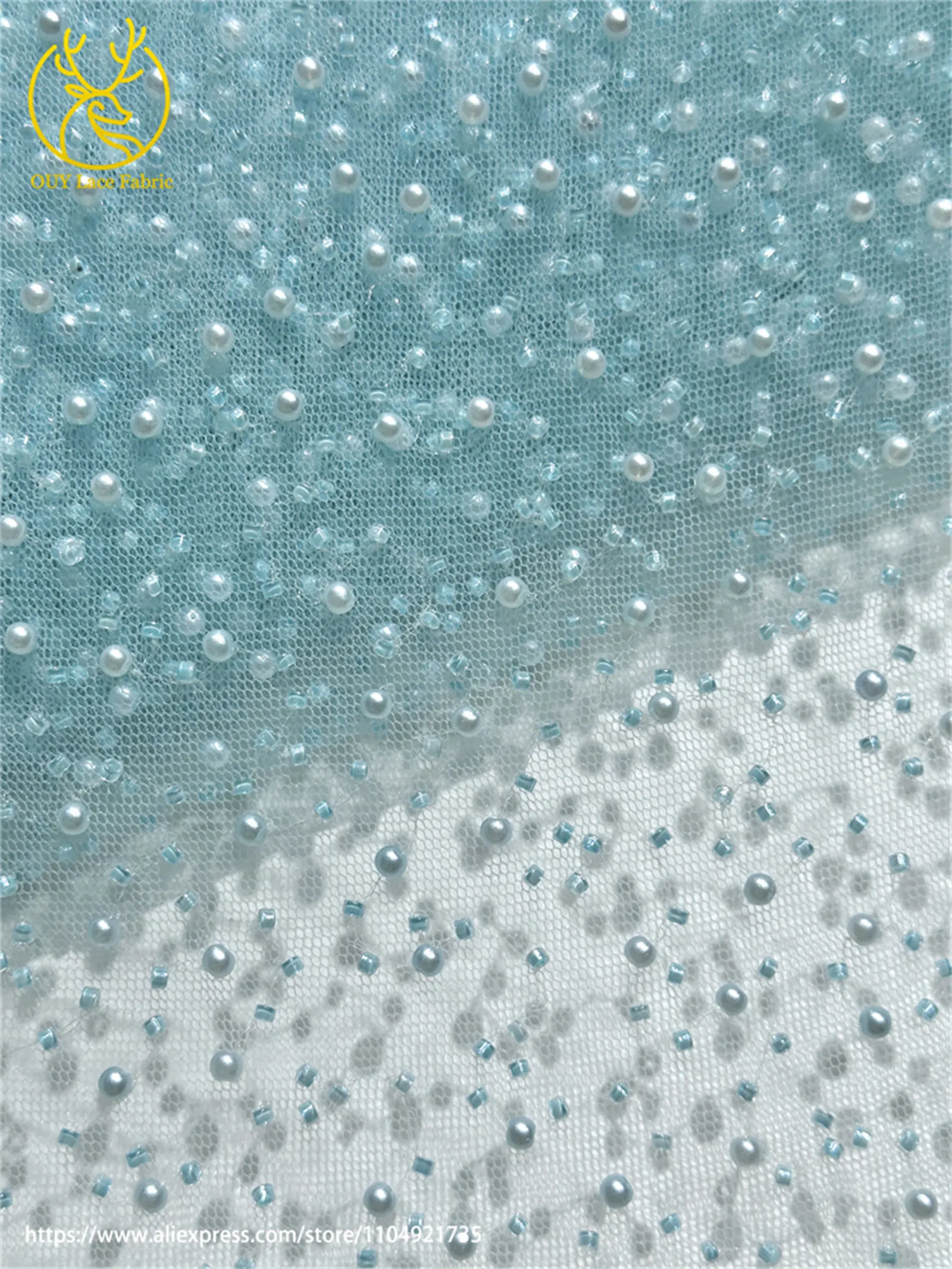 Großhandel Heißer Verkauf Eis Blau Afrikanischen Nigerian Perlen Spitze Stoff für Nähen Damen Party Hochzeit Hochzeit Kleid Material – Detail 12