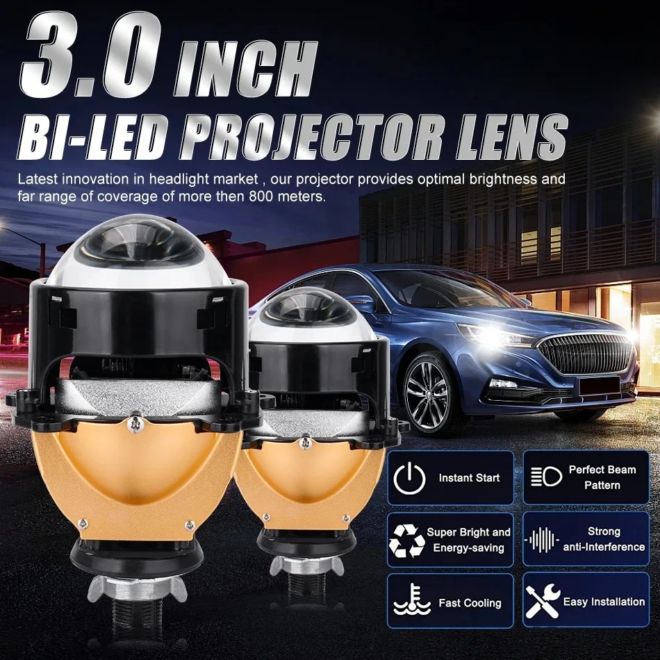 

12+6pc Chips 3.0 Bi Led Projector Lenses Headlight For Hella 3R G5 6000K White Color Universal Car Headlamp Retrofit Styling Kit