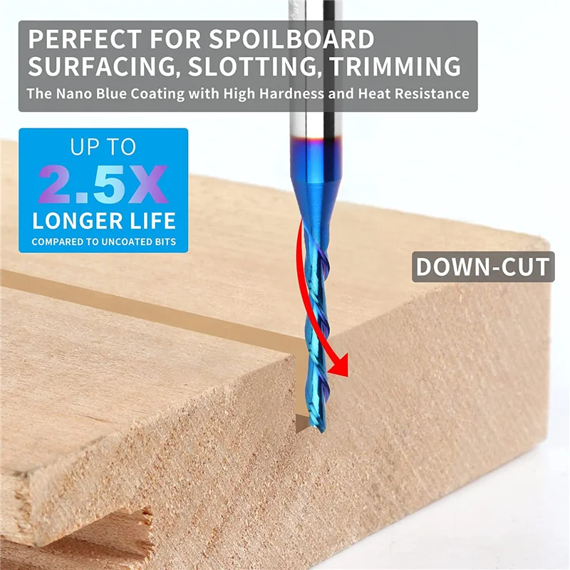 

ABSS-1 Pcs Downcut Spiral Router Bit 1/4 Inch Shank,1/8 Inch Cutting Diameter, Extra Long 3 Inch Solid Carbide For Wood Cut,Carv