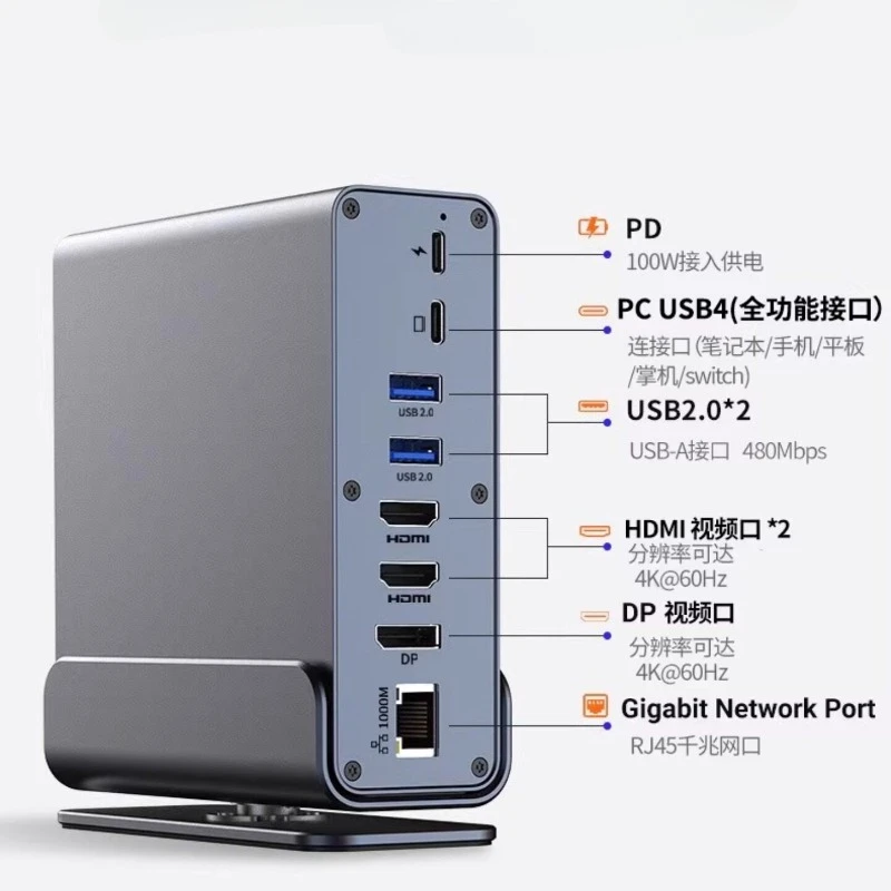 Type-C Vertical MST Multi-screen Display Dock 15 in 1 4K60Hz 10Gbps Notebook Dock