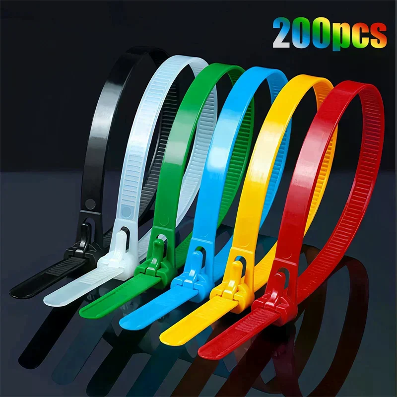 200Pcs Reusable Cable Ties Cable Lock Loop Nylon Ties Removable Recyclable Mixed Colours Cable Ties
