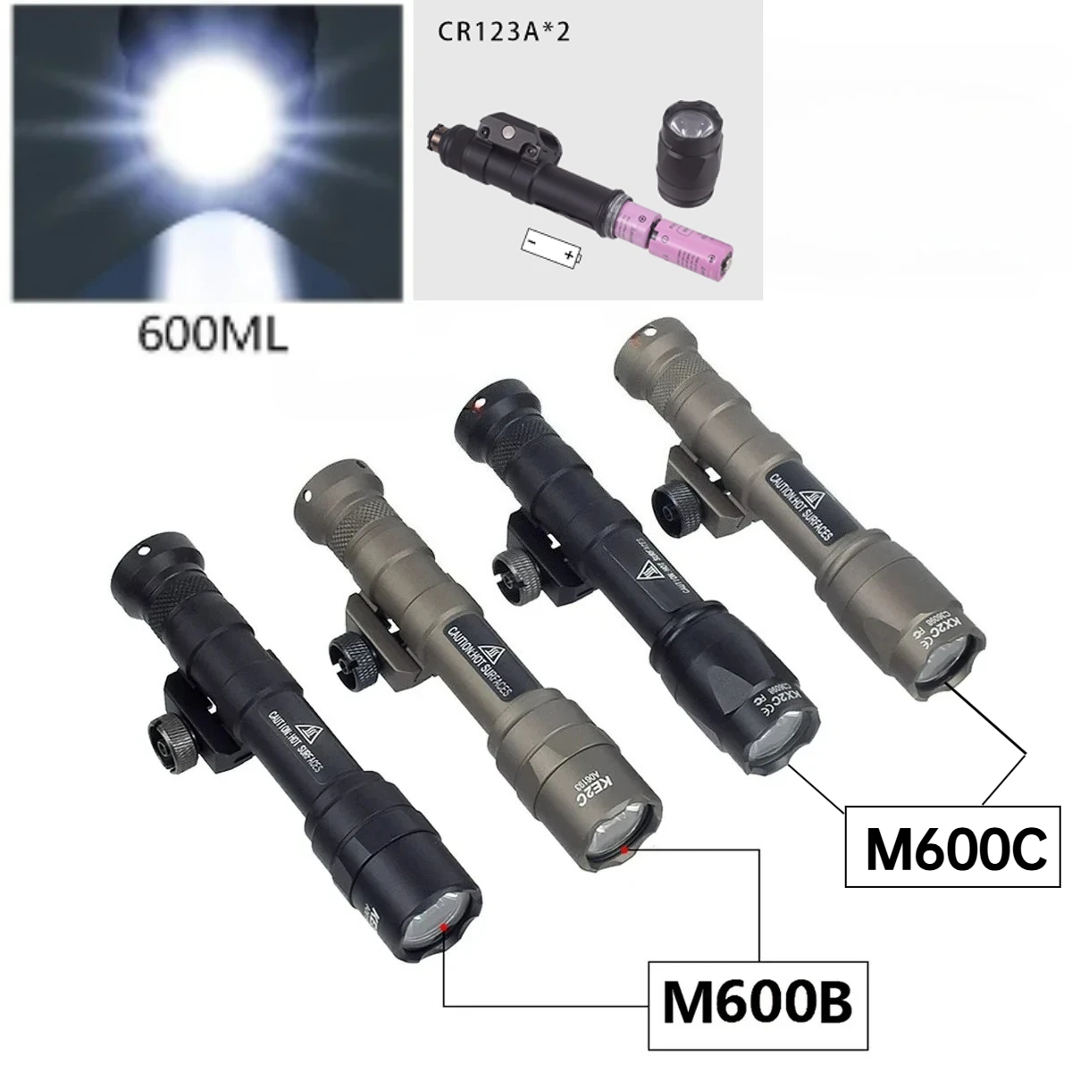

Flashlight LED Tactical Scout Light M600C M600 M600B Scout Light Fit AR15 Hunting 600 Lumens Dual Switch Spotlight