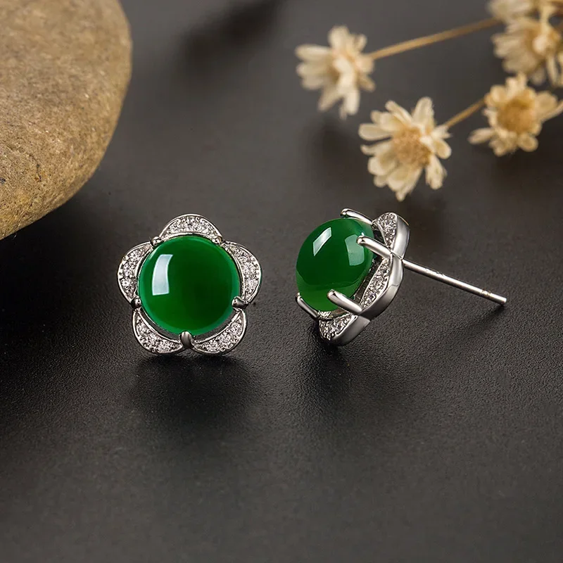 

Real S925 Sterling Silver Green Emerald Stud Earring Fine Aros Mujer Oreja Wedding Silver 925 Jewelry Natural Emerald Orecchini