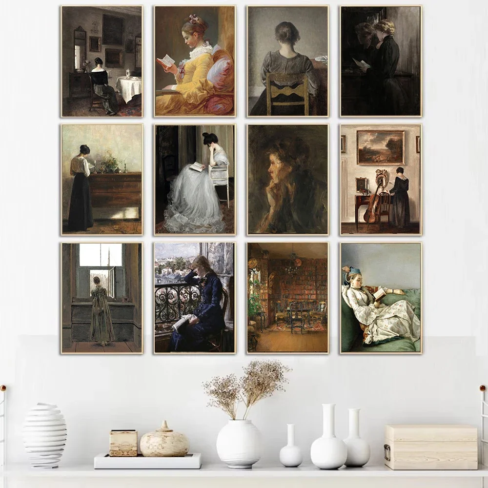 

Scandinavian Vintage Rustic Female Portrait Reading Wall Art Canvas Oil Painting Posters And Prints Bedroom Living Room Decor