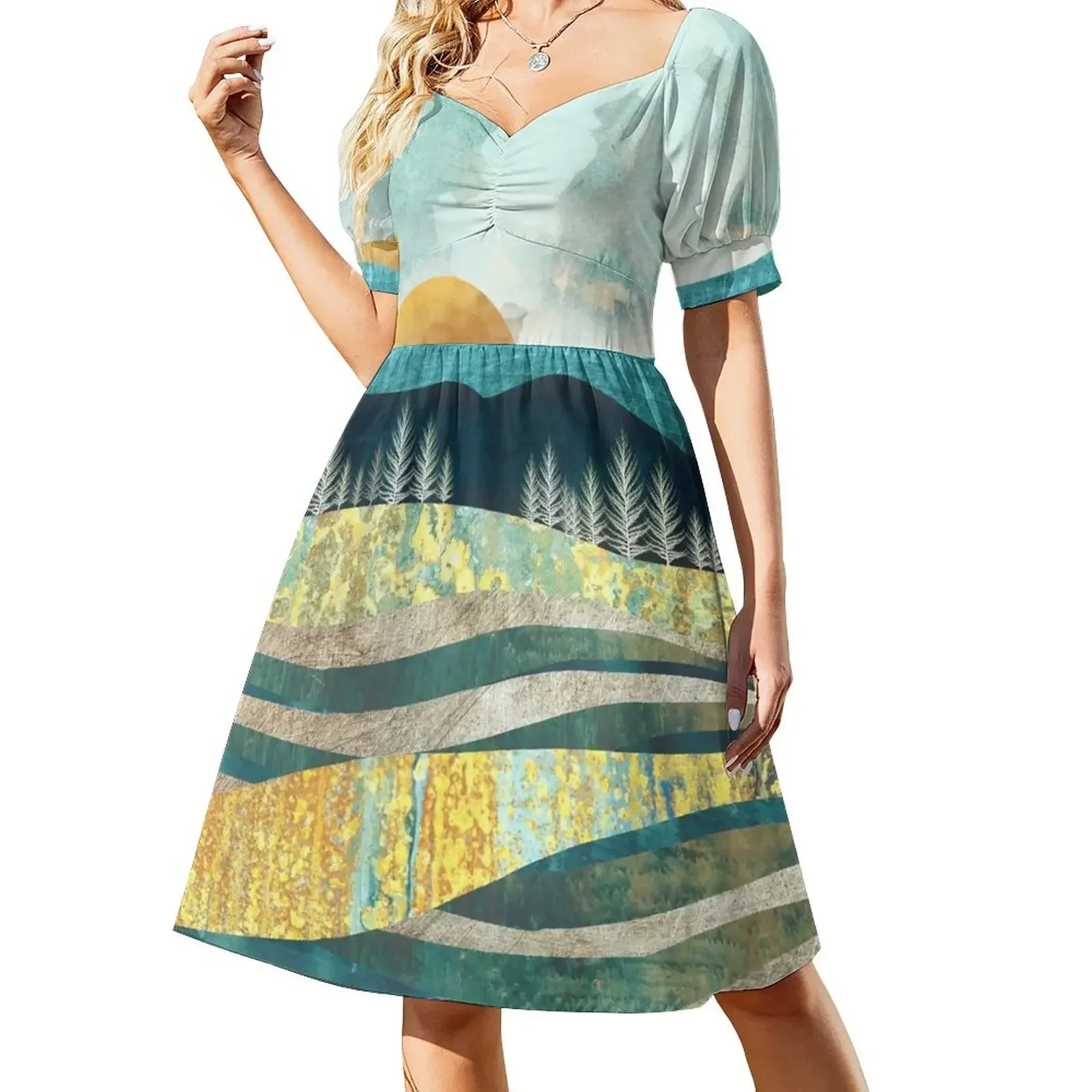 

Late Summer Short-Sleeved Dress Women's summer long dress Long veiled dresses Dress