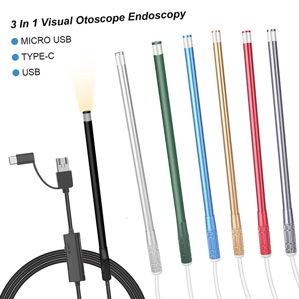 

3 в 1, визуальный отоскоп для домашнего использования, эндоскопия полости рта, 5,5 мм, USB, Android, ПК, ложка для чистки ушей, мини-камера, бороскоп, ухо, здравоохранение