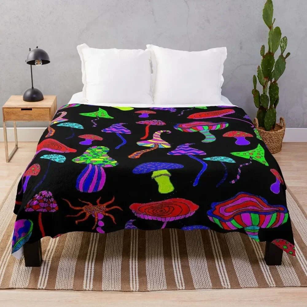 

MAGIC MUSHROOMS : Abstract Psychedlic Whimsical Print Throw Blanket Shaggy Furry Soft Blanket for Bedroom Living Room