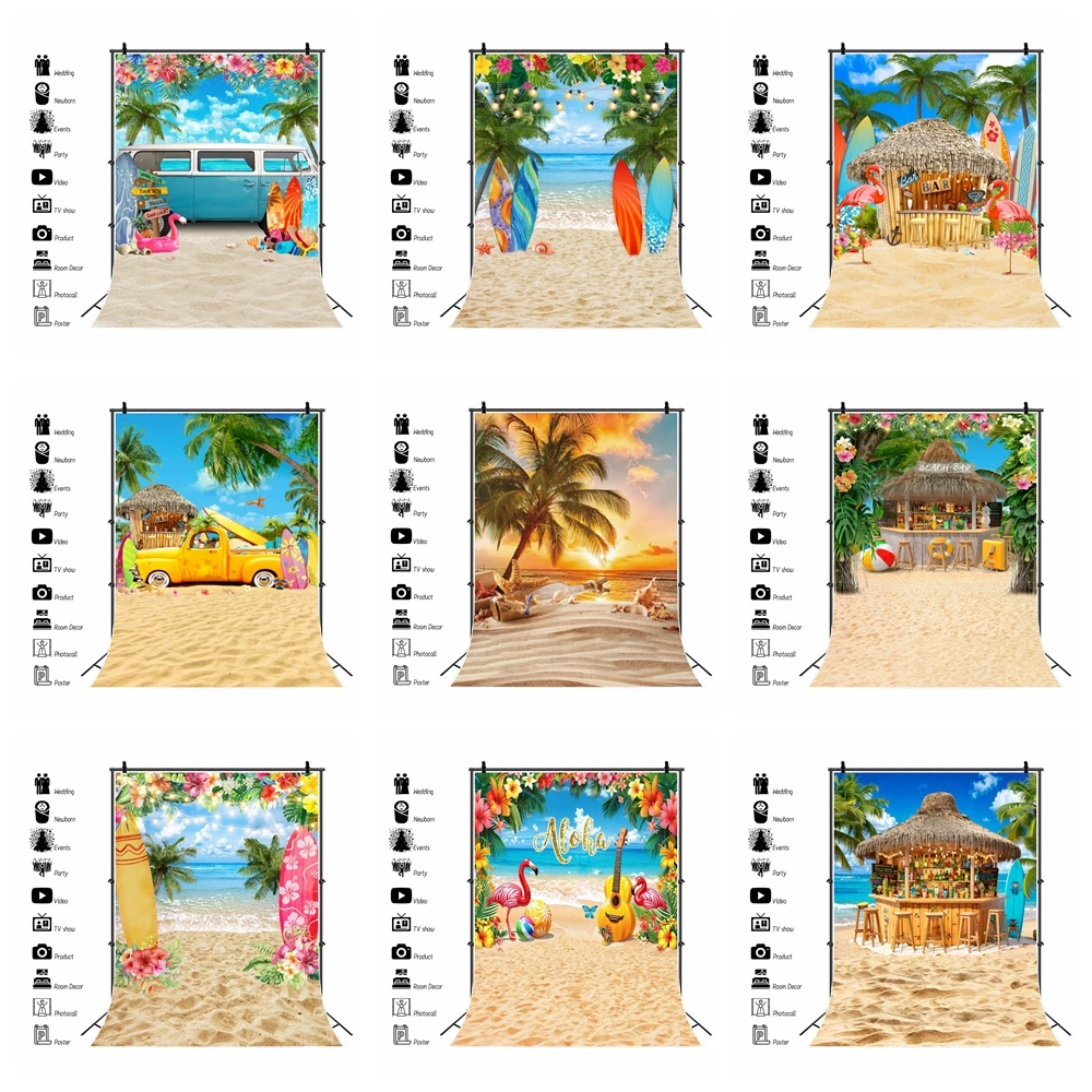 

Summer Beach Hawaiian Backdrop Seaside Tropical Hawaii Luau Aloha Palms Tree Baby Birthday Holiday Party Photography Background