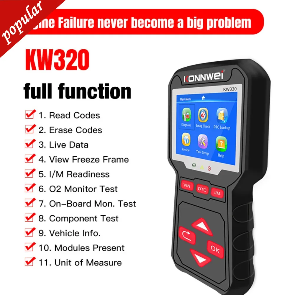 KW320 Obd2 Car Scanner Auto Diagnostic Scanner Check Engine Professional Code Reader Support 9 Languages Car Diagnostic Too