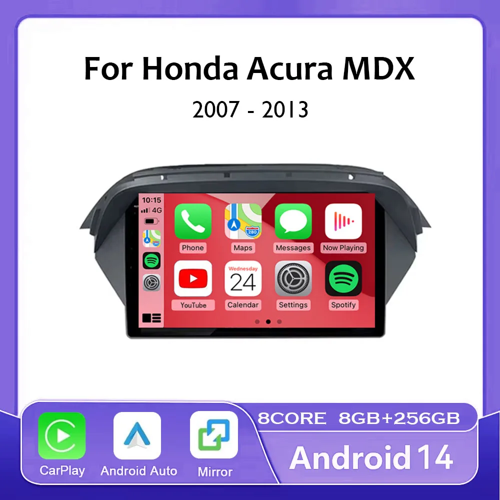 

9-дюймовый Android 14 авто радио беспроводной Carplay для Honda Acura MDX 2007-2013 видеоэкран стерео мультимедийный GPS-навигатор
