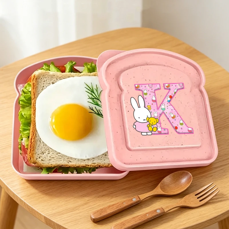 Miffys Bread Lunch Box for Kids Cute Rabbit Letter A-Z Food Storage Containers Girls Breakfast Sandwich Bento Case Children Gift