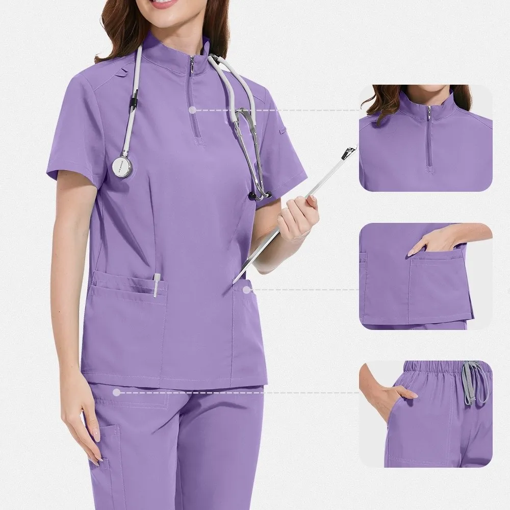 Quick-Drying Unisex Scrub Suit T-Shirt Shirt+Pants Nurse Doctor Work Clothes with Pockets Soft Woman Pharmacy Workwear Oral