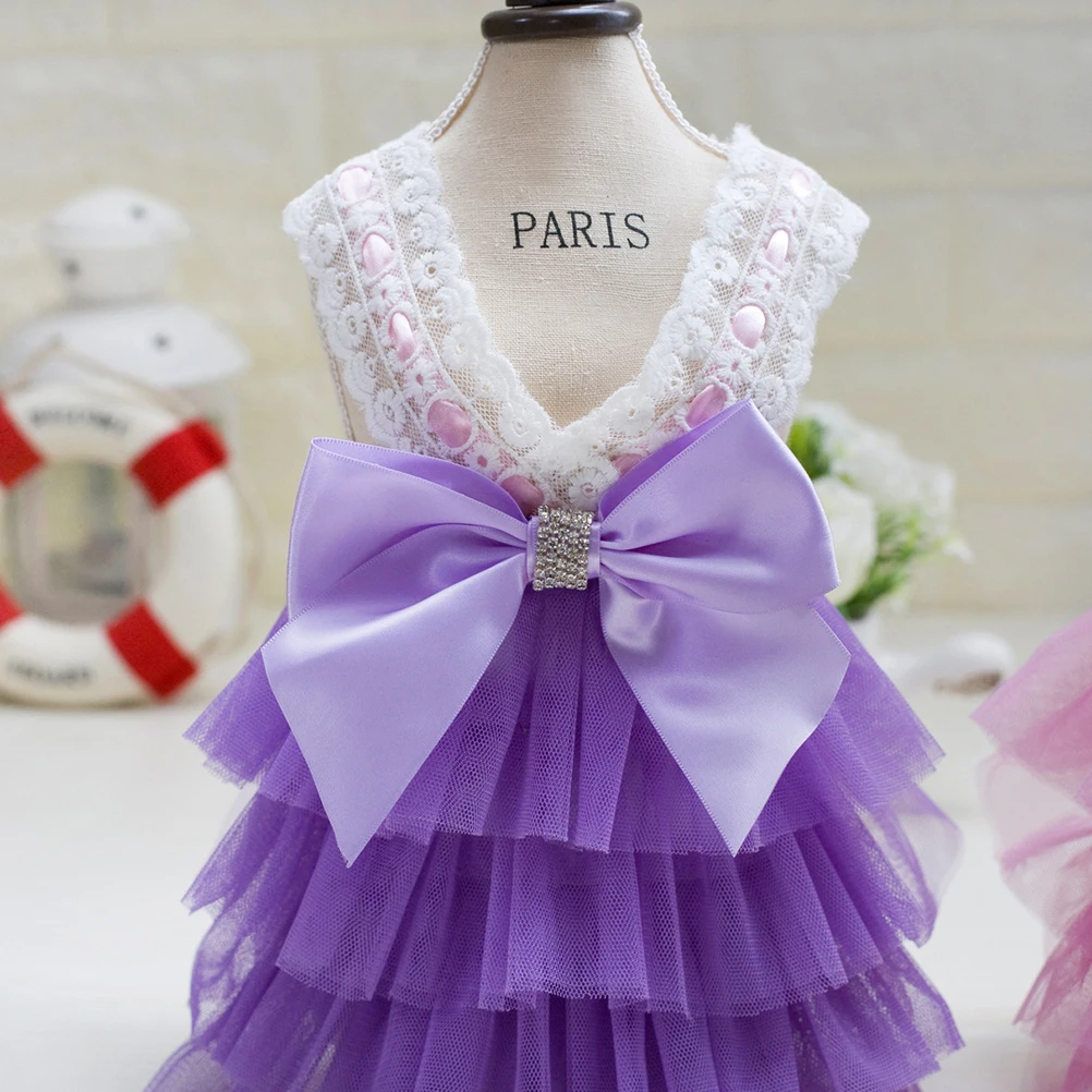 

Pet Dog Tutu Dress Purple Xs Multilayer Lace Bowknot Charming Clothing Suitable for Walking Jogging Outdoors Pet Dog Tutu Dress