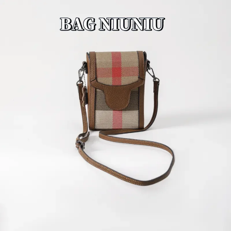 

New Women's Shoulder Bag Fashion Canvas Small Cross Bag Leather Small Square Bag Striped Plaid Canvas Messenger Bag