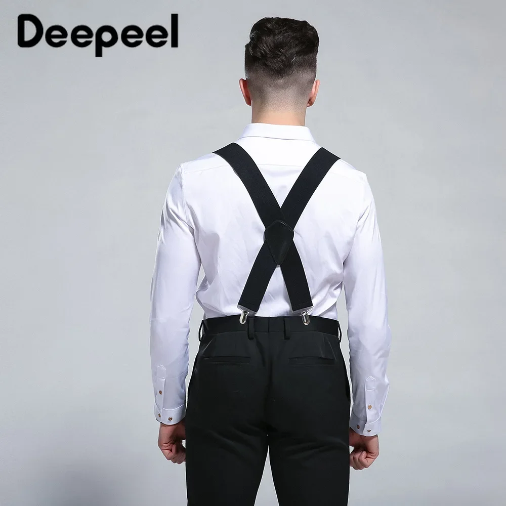 1pc deepeel 5*100cm moda masculina cintas elásticas x-shaped cruz 4 clipe cintas ampliar ajustável casual terno calças suspensórios