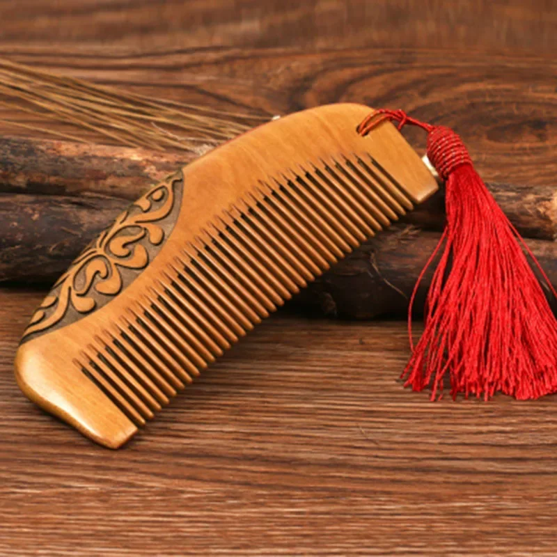 Thickened Boutique Old Peach Wood Comb Carved Electrostatic Hairdressing Wooden Hair Comb