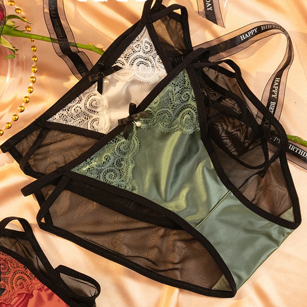 

New Lace Underwear With Seamless Sheer Lingeries Sexy Hot Bow And Low Waist See Through Triangle For Women Ultra-Thin Briefs