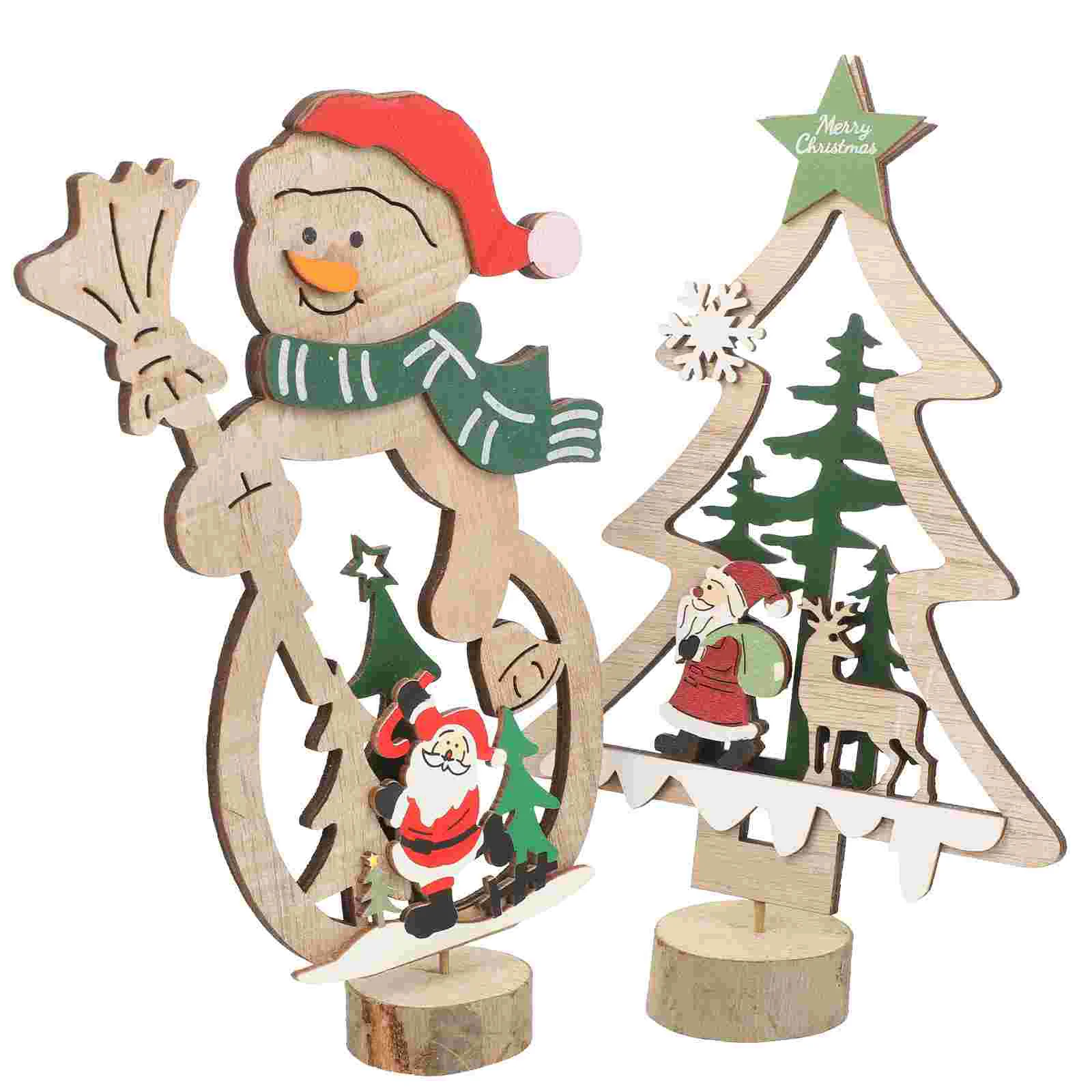 2 Pcs Wooden Christmas Tree naments Smooth Texture Scratch Resistant Home Office Desktop Decor Adornment