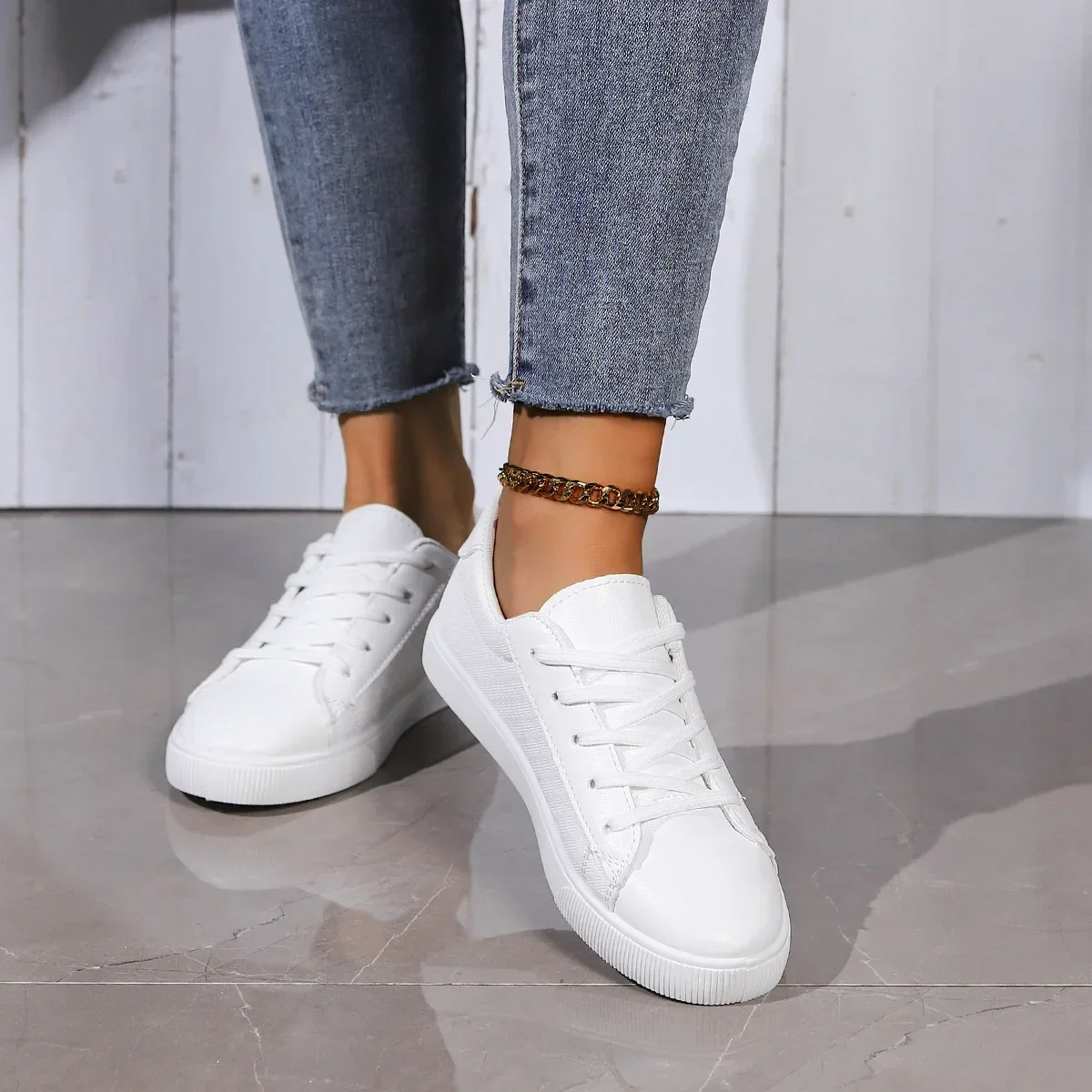 Sapato casual feminino com cadarço branco, sapatilhas antiderrapantes para senhoras, tênis confortáveis, nova versão, para primavera