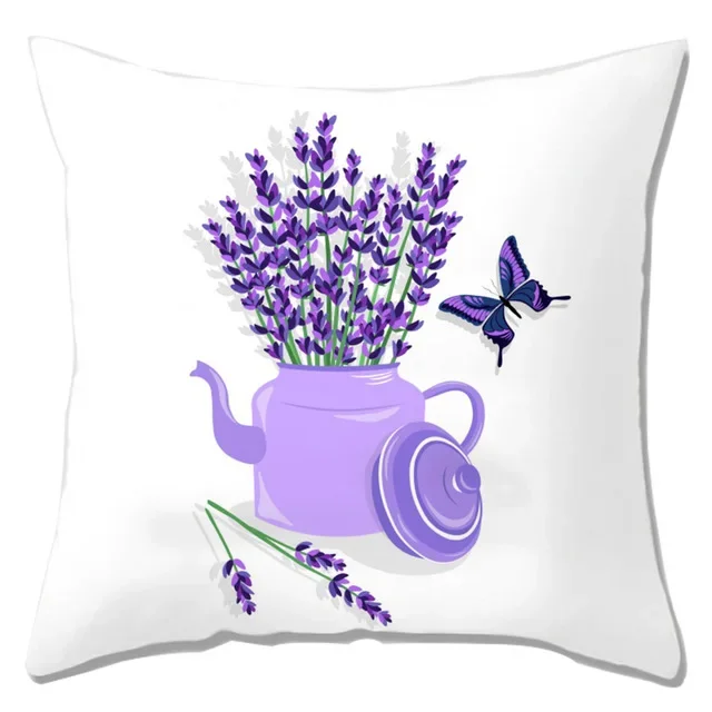 Bo Niu Pillow Cover Purple Lavender Pattern Plant Polyester Pillow Car Hotel Home Sofa Decorative Pillow 1 Piece Set 45 * 45cm .