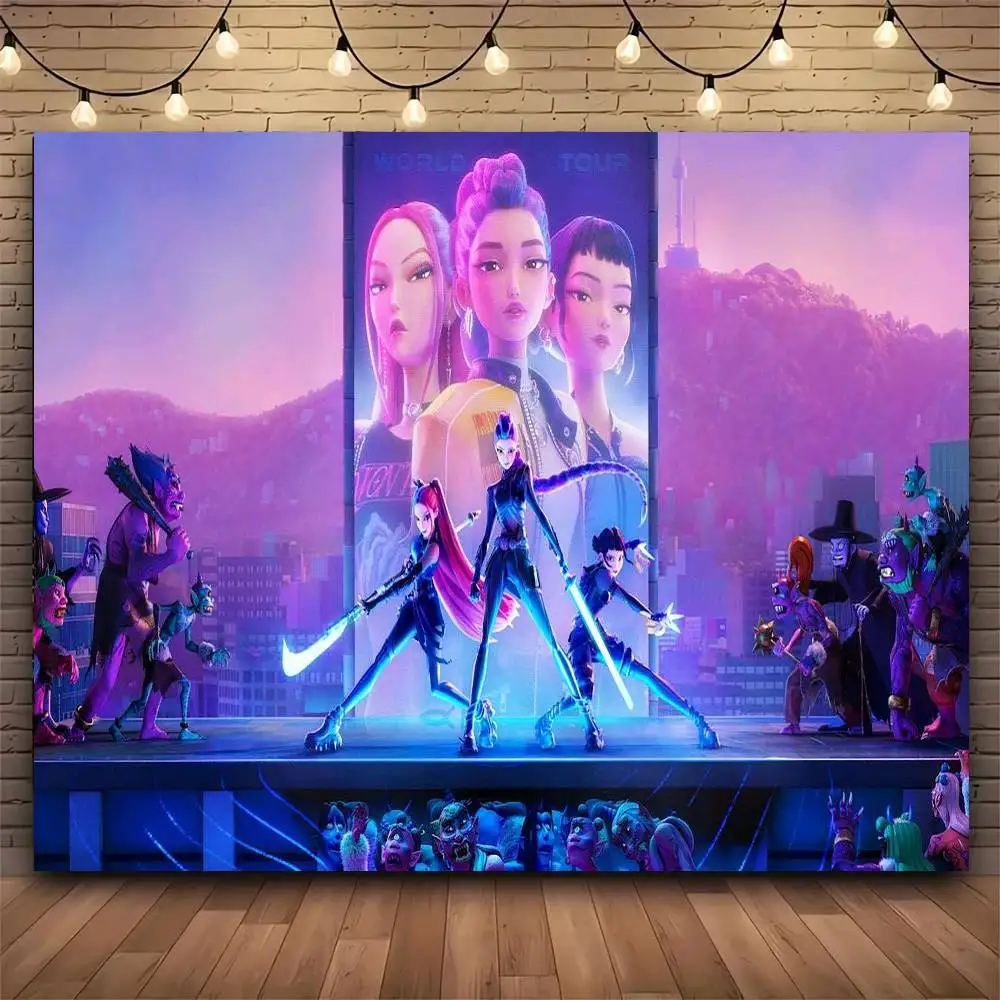 فيلم شعبي أنيمي KPop D-demon H-hunters نسيج طباعة نسيج كبير الجدار الشنق قماش مزخرف جداري ديكور غرفة المعيشة غرفة نوم #3