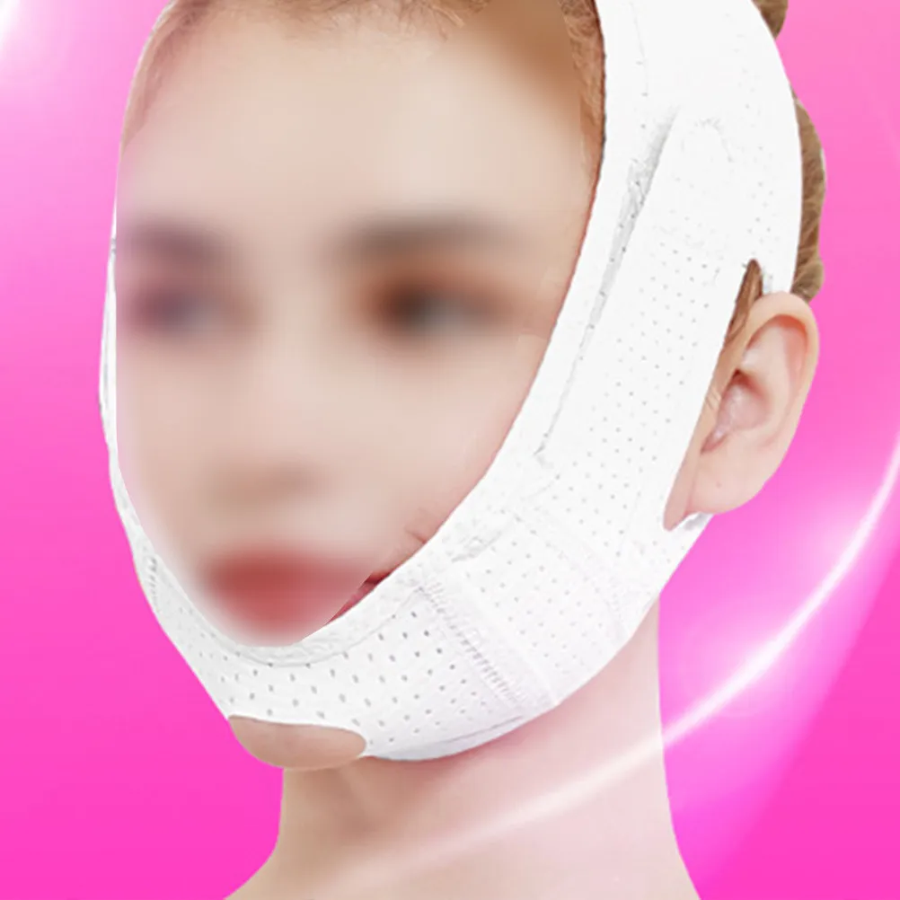 Breathable Face Lifting Mask for Women Face Bandage Masseter Muscle Chin Strap 073 White Soft Skin Friendly Firming