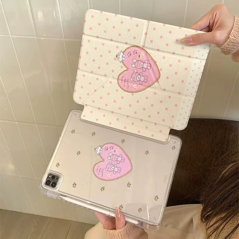 Love Wave Point 3+Y Fold Crystal Clear Case for Samsung S10 S9 S7 12.4 Inch Samsung Tab S7 S8 S9 S11 11 Tab A9 8.7