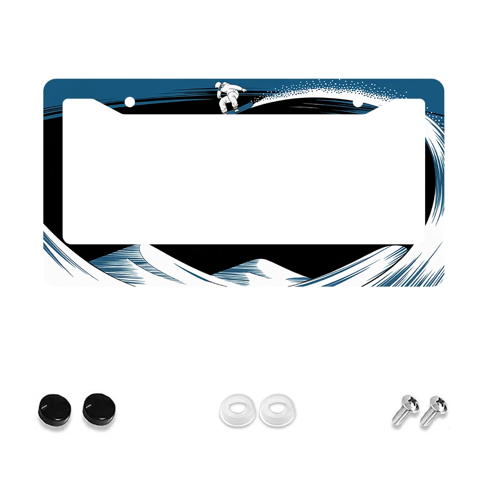 

1 шт. сине-белая рамка номерного знака с рисунком сноубордиста с 2 отверстиями, алюминиевый материал, 6x12 дюймов, с комплектом винтов
