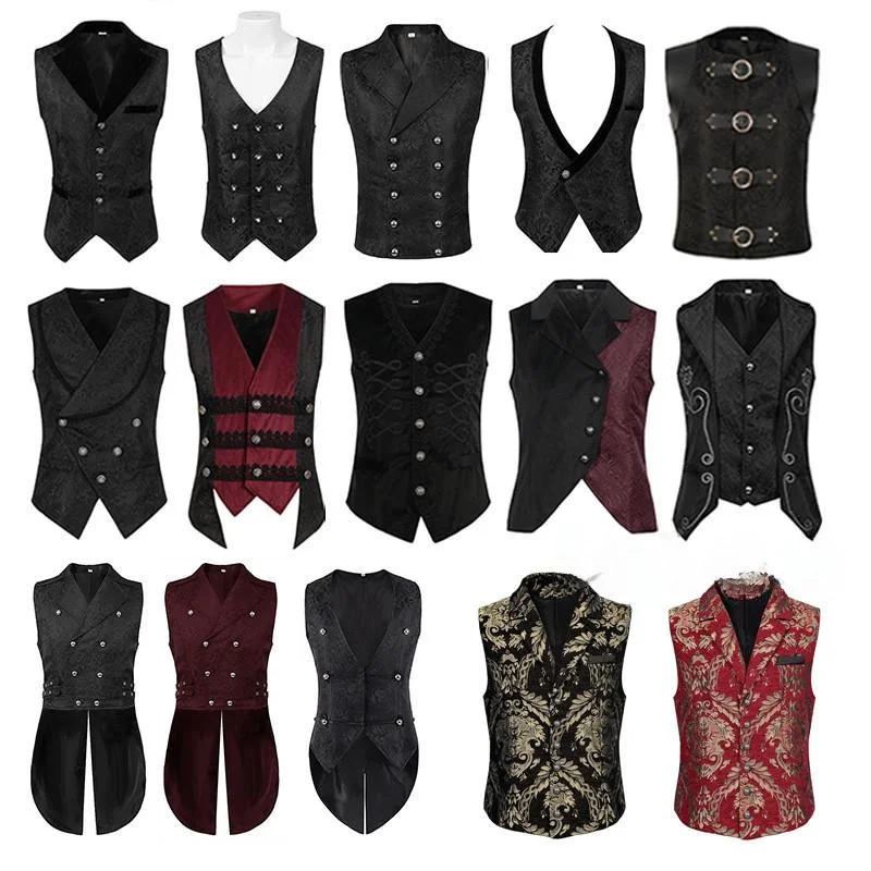 

Мужской жилет в стиле панк на Хэллоуин, средневековый суд, ретро, формальный костюм для косплея, облегающий костюм из полиэстера и нейлона Cosite Fiber