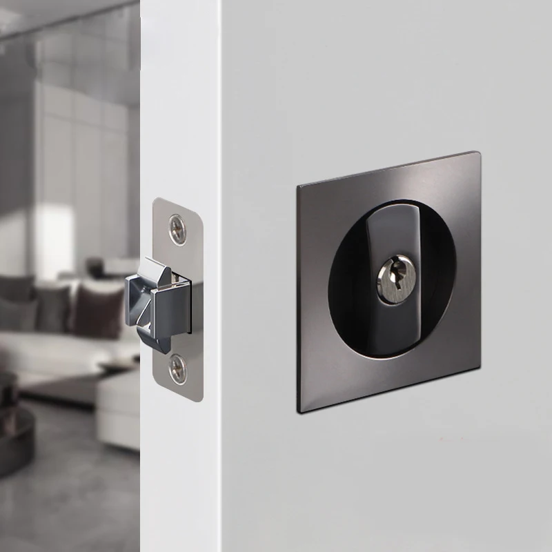 Square Sliding Door Lock Sliding Barn Door Lock Latch Embedded Matte Black Privacy Pocket Door Lock With Keys