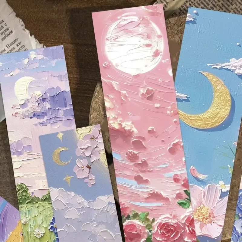 30PCS Beautiful Bookmarks Emboss Oil Painting Style Paper Bookmarks Fairy Tale Scenery Student Stationery