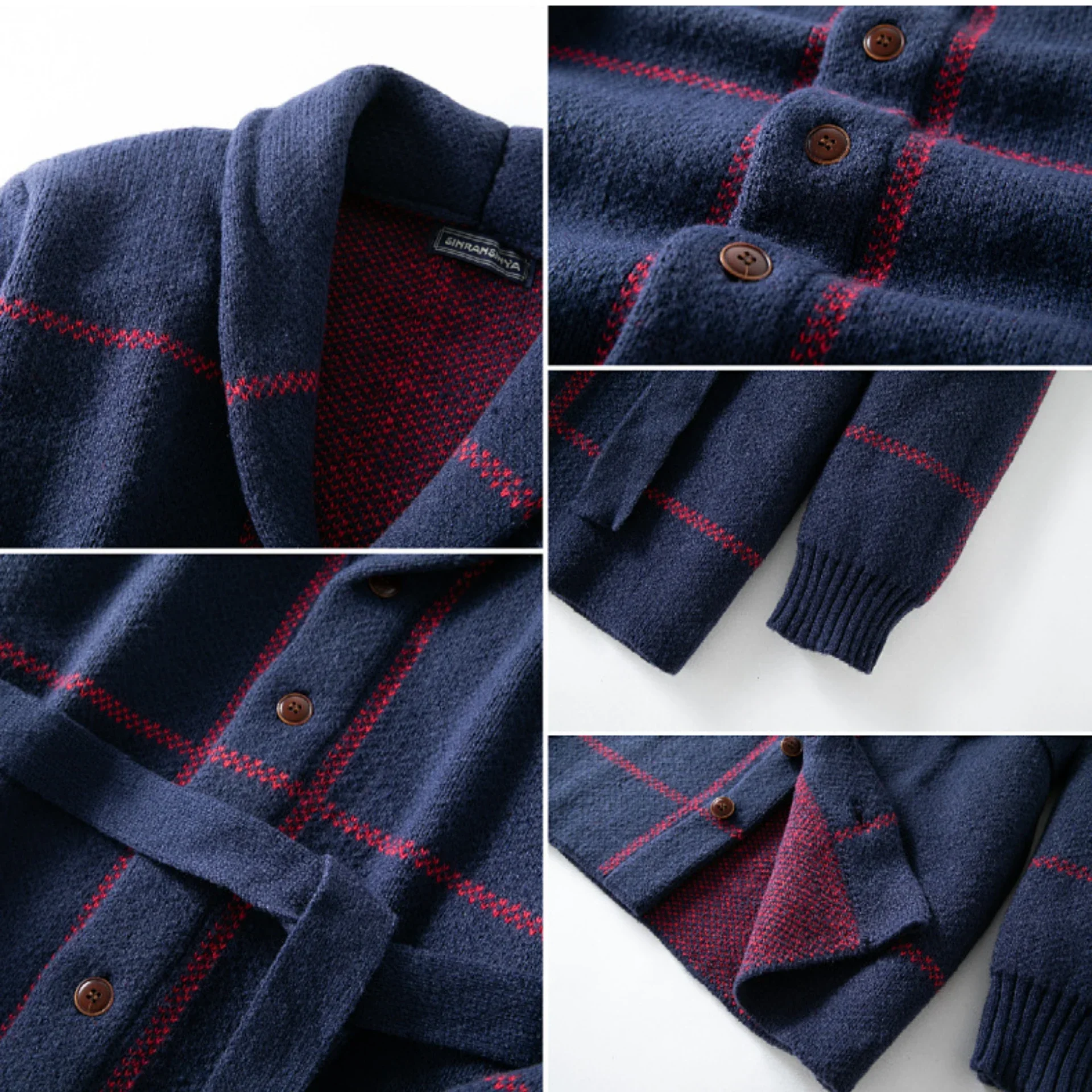 Luxury Vintage Plaid Knitted Cardigan Single Breasted Sweaters Long Sleeve Jacket Autumn Coat Business Outerwear High Quality