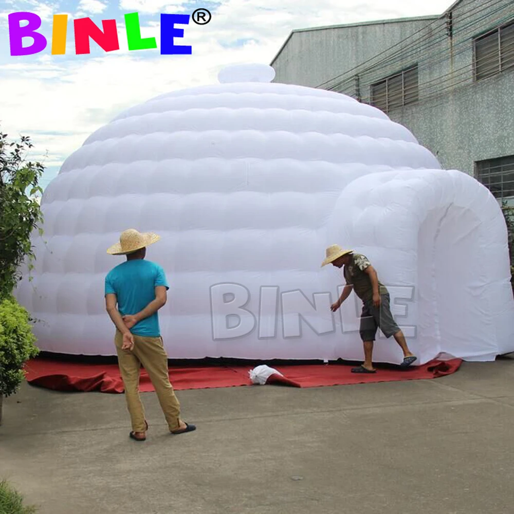 8m 40-50persons Outdoor Inflatable Dome Tent With Lights Air White Party Igloo Dome Geodesic Workshop Space Disco Event Structur