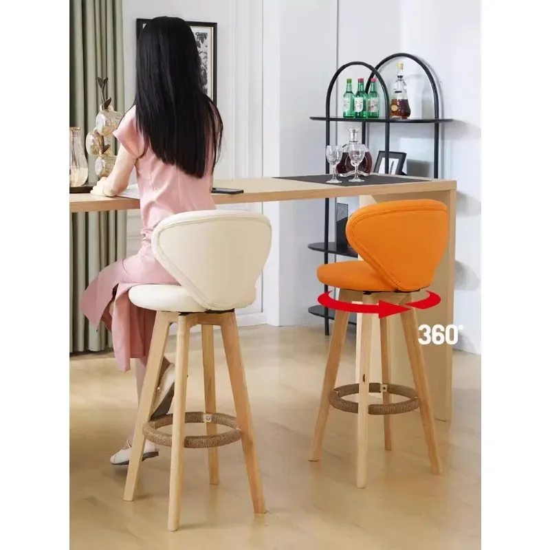 Bar chair home modern simple solid wood high stool checkout page bar chair island high stool backrest light luxury premium