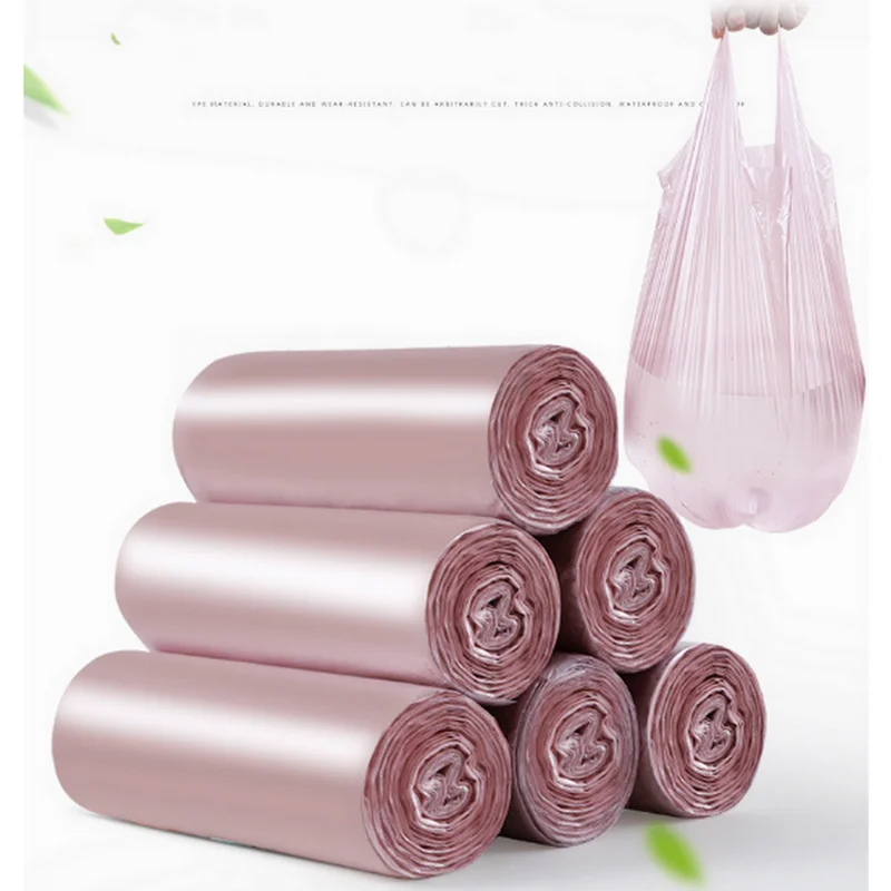 Pink Large Thickened Portable Household Garbage Bags Disposable Vest-Style Kitchen Garbage Plastic Bags 30 Pieces