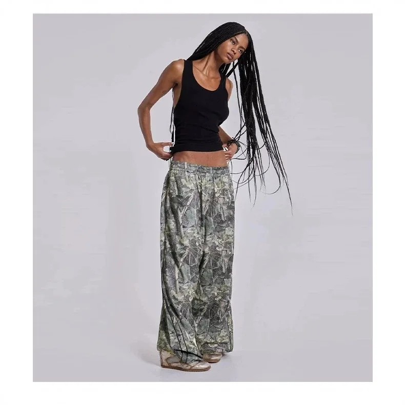 American Street Style AdelLondon Casual Pants Digital Camouflage Print Straight Leg Fitness Loose Wide Leg Trousers